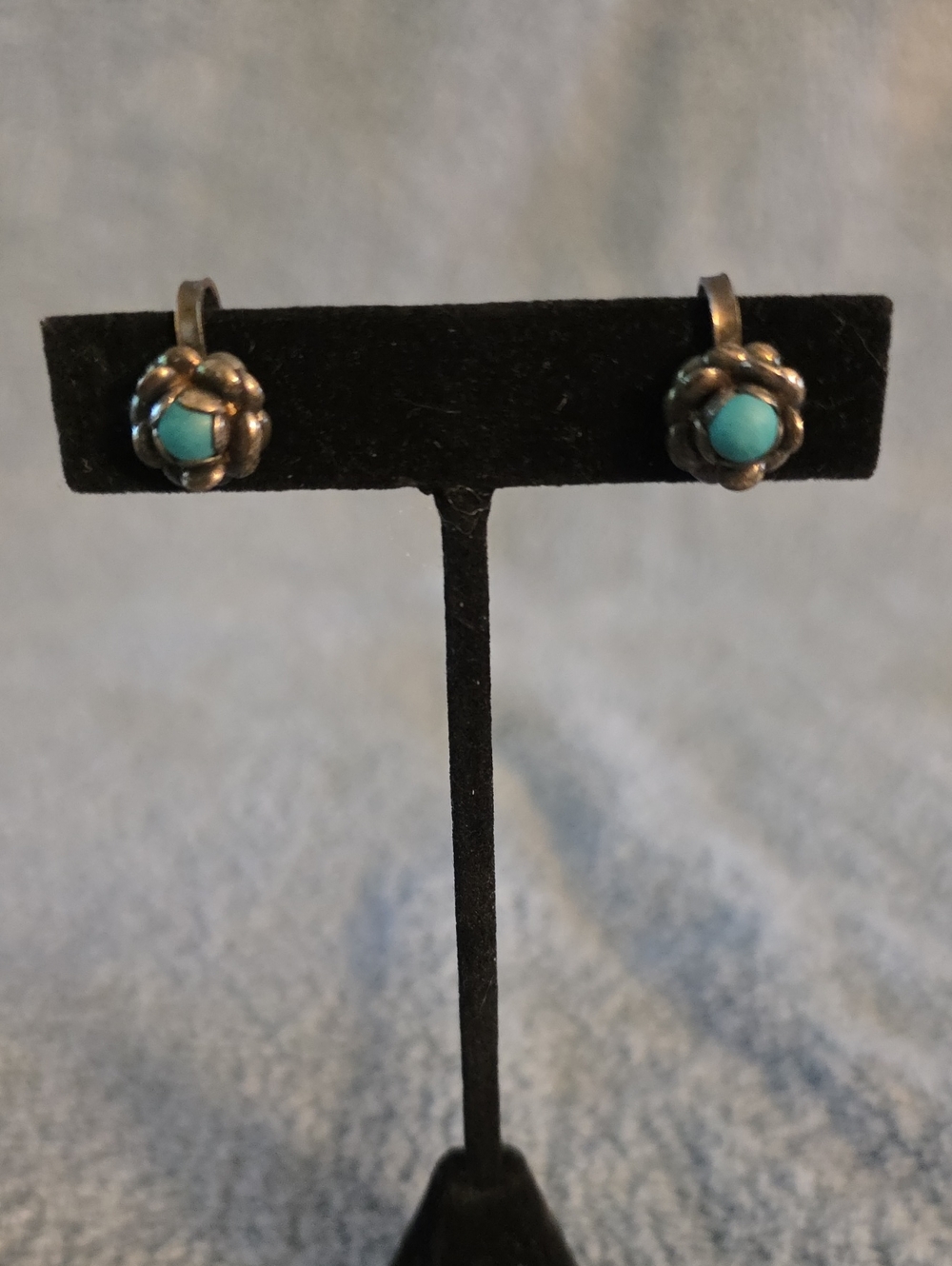 Turquoise Floral Silver Drop Earrings - Women Jewelry